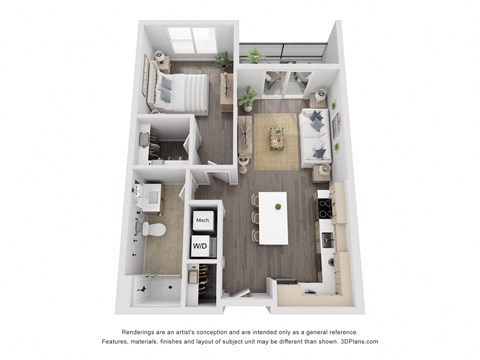 a 1 bedroom floor plan at the crossings at white marsh apartments in white marsh, md at The Flats & Terraces at Wildhorse Village, Chesterfield, MO 63005